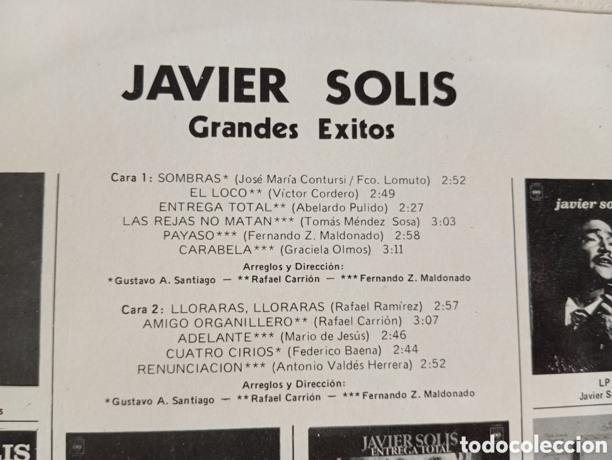Discos de vinilo: JAVIER SOLIS - GRANDES EXITOS - DISCOS CBS - 1978 - Foto 11