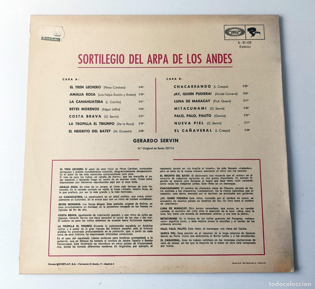 Discos de vinilo: LP GERARDO SERVIN - SORTILEGIO DEL ARPA DE LOS ANDES - Foto 2