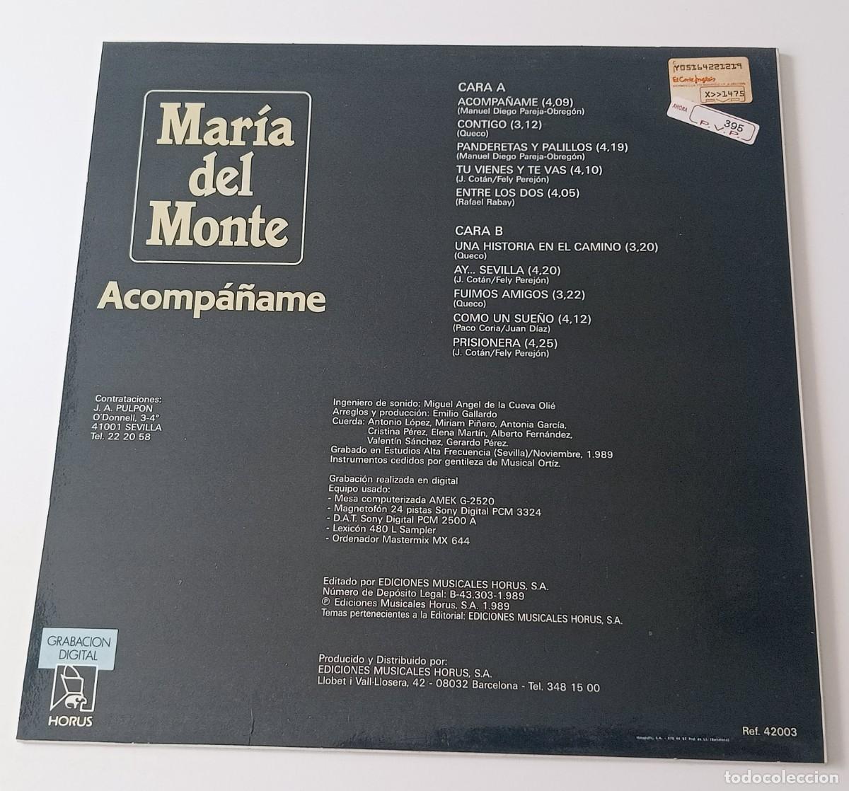 Discos de vinilo: LP MAR&Iacute;A DEL MONTE - ACOMP&Aacute;&Ntilde;AME - Foto 2