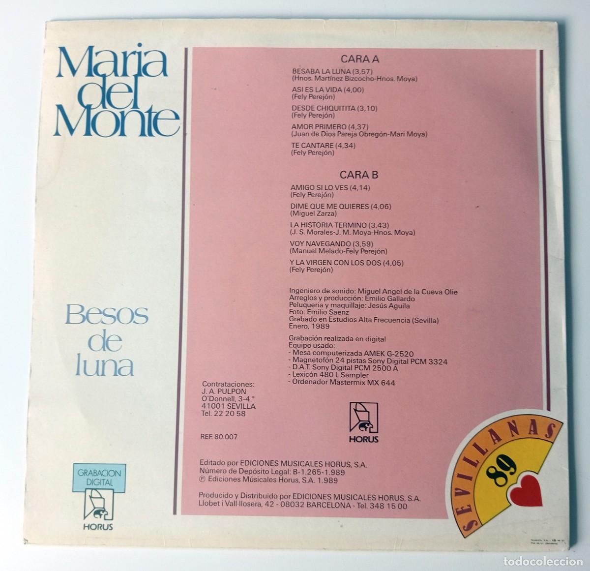 Discos de vinilo: LP MAR&Iacute;A DEL MONTE - BESOS DE LUNA - Foto 2