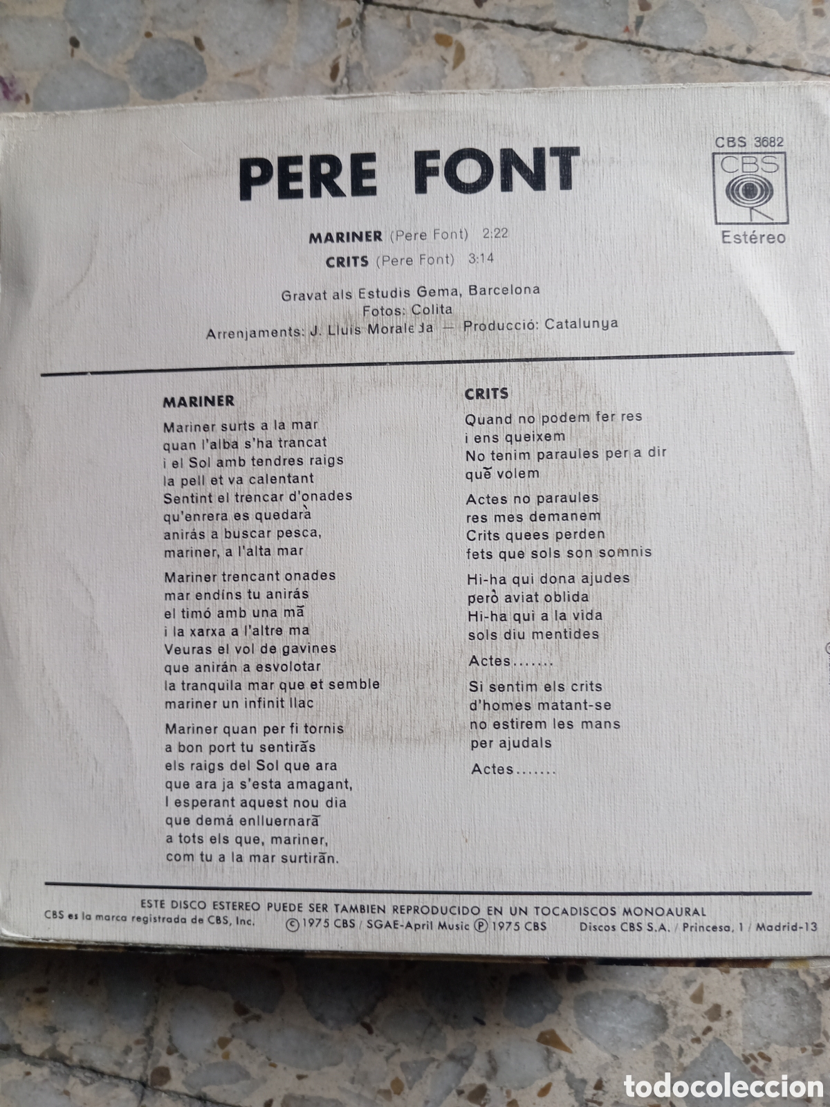 Discos de vinilo: SGL PERE FONT MARINER 1975 - Foto 2