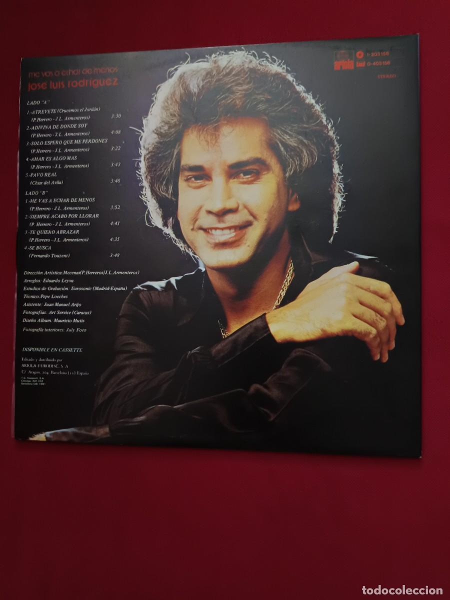Discos de vinilo: JOSE LUIS RODRIGUEZ ME VAS A ECHAR DE MENOS LP 1981 - Foto 2