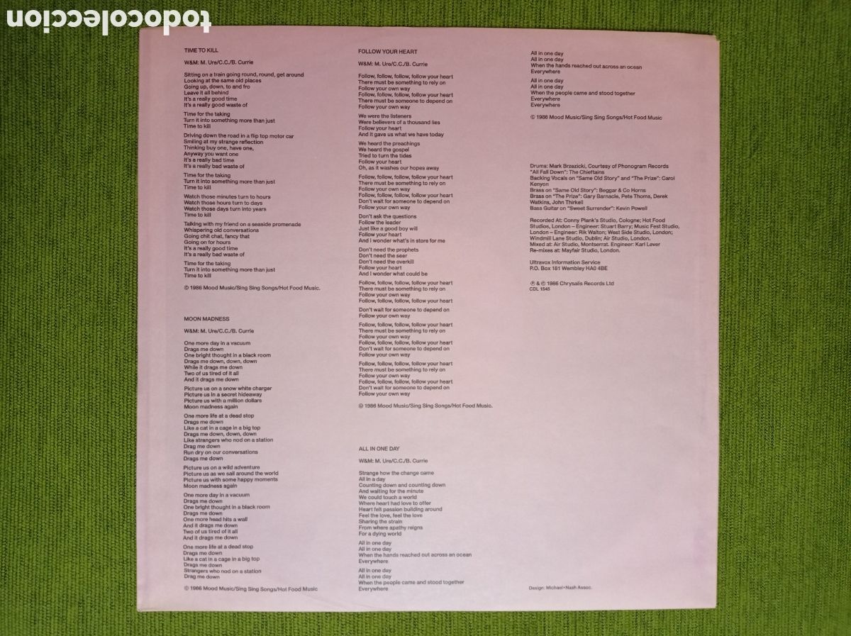 Discos de vinilo: VINILO U-VOX DE ULTRAVOX. 1986 - Foto 4