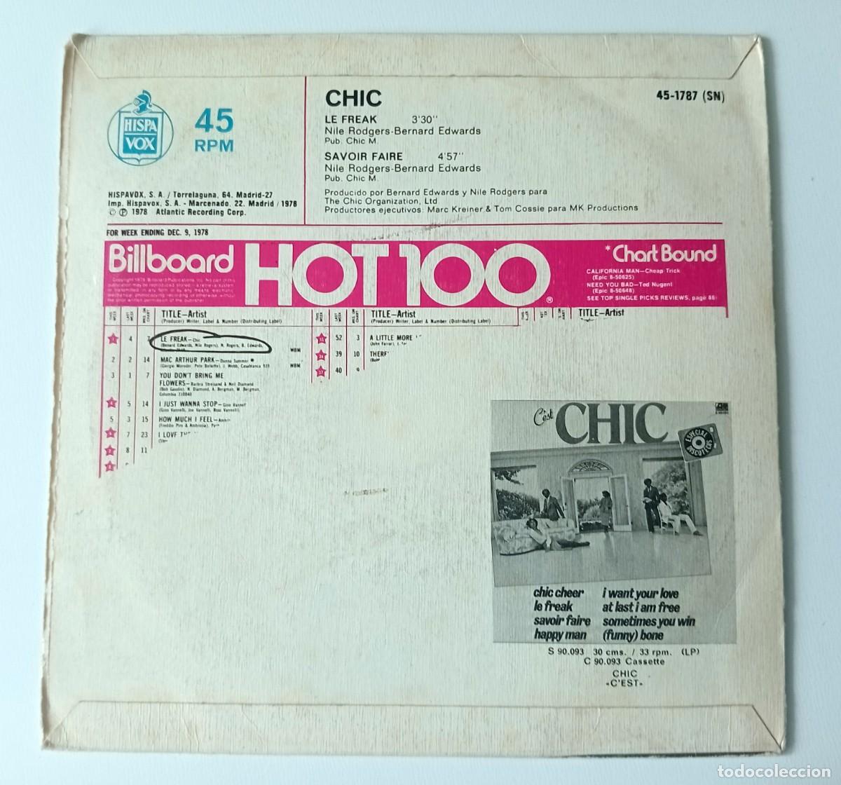 Discos de vinilo: SINGLE CHIC - LE FREAK - Foto 2