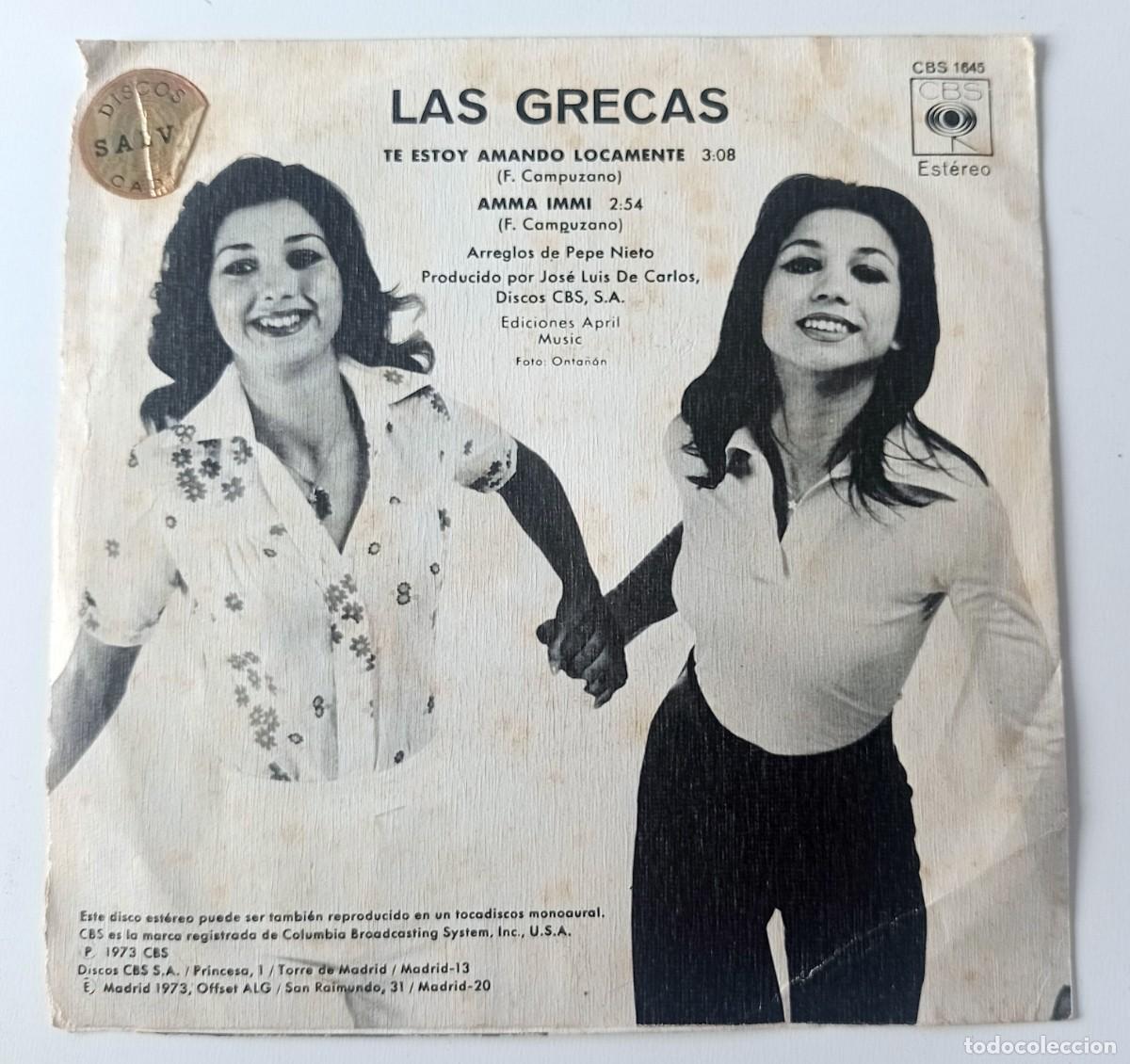 Discos de vinilo: SINGLE LAS GRECAS - TE ESTOY AMANDO LOCAMENTE - Foto 2
