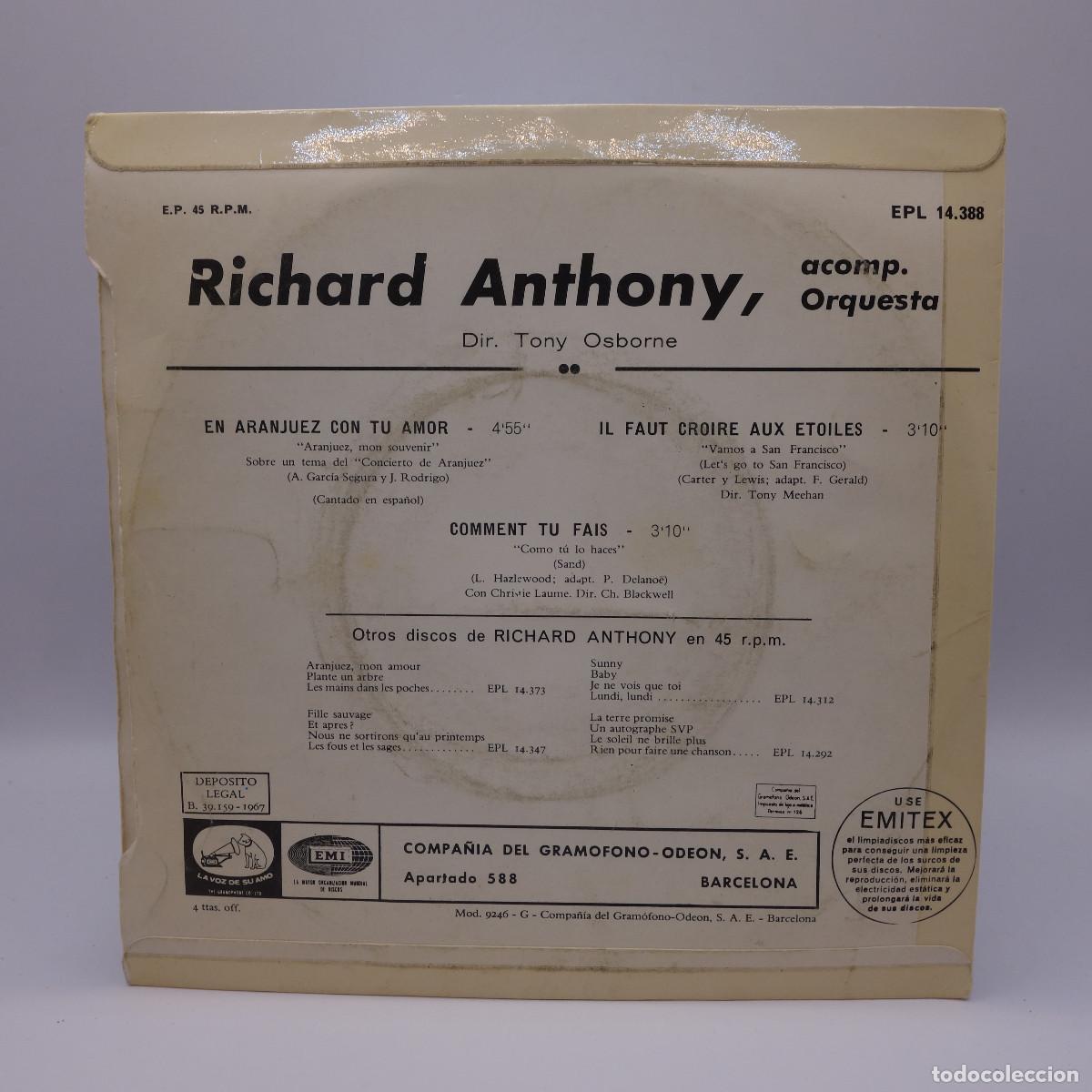 Discos de vinilo: RICHARD ANTHONY - EN ARANJUEZ CON TU AMOR - Foto 2