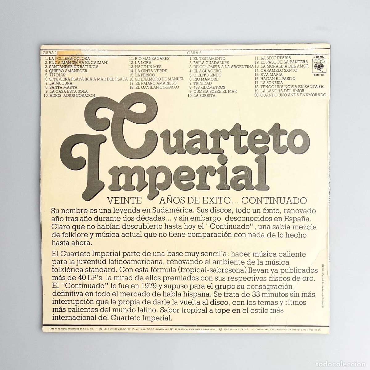 Discos de vinilo: LP. Cuarteto Imperial. El Continuado Del Cuarteto Imperial (G+/VG) - Foto 2