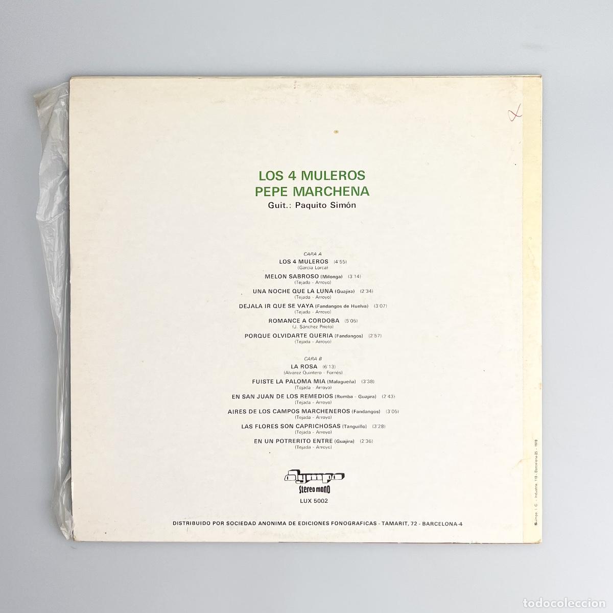 Discos de vinilo: LP. Pepe Marchena. Los 4 Muleros (G+/VG) - Foto 2