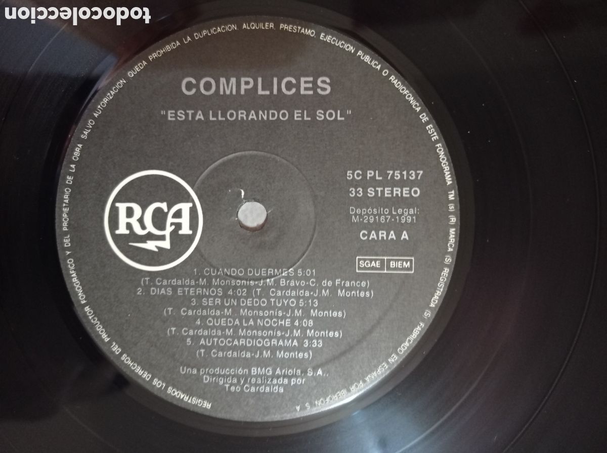 Discos de vinilo: VINILO DE COMPLICES - ESTA LLORANDO EL SOL - Foto 5