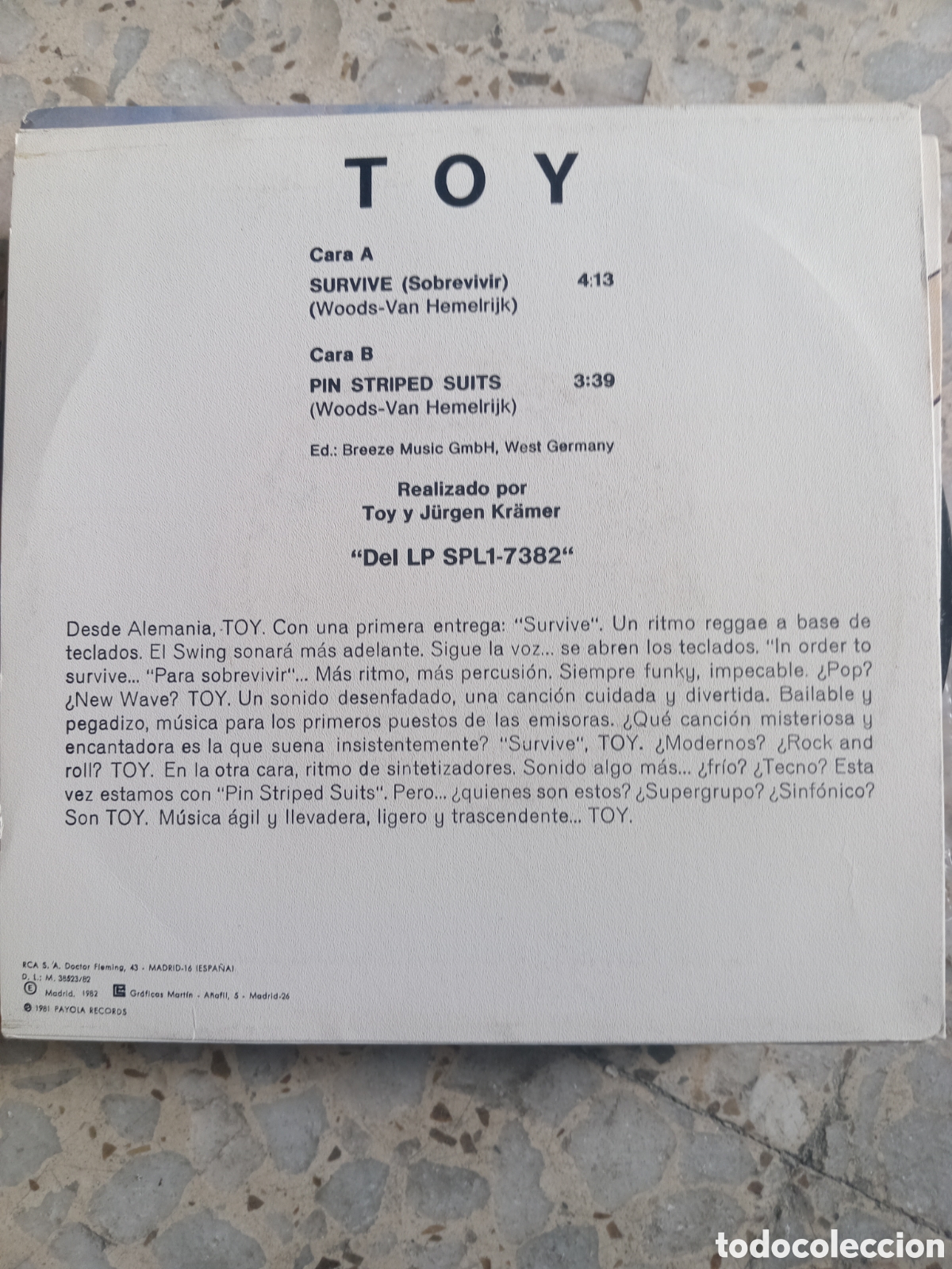 Discos de vinilo: SGL TOY SURVIVE 1982 PROMO - Foto 2