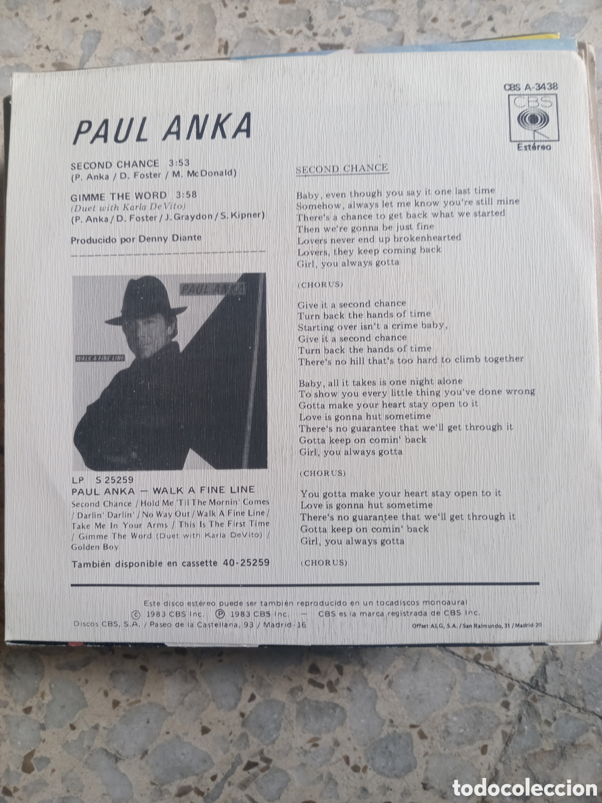 Discos de vinilo: SGL PAUL ANKA SECOND CHANCE 1983 PROMO - Foto 2