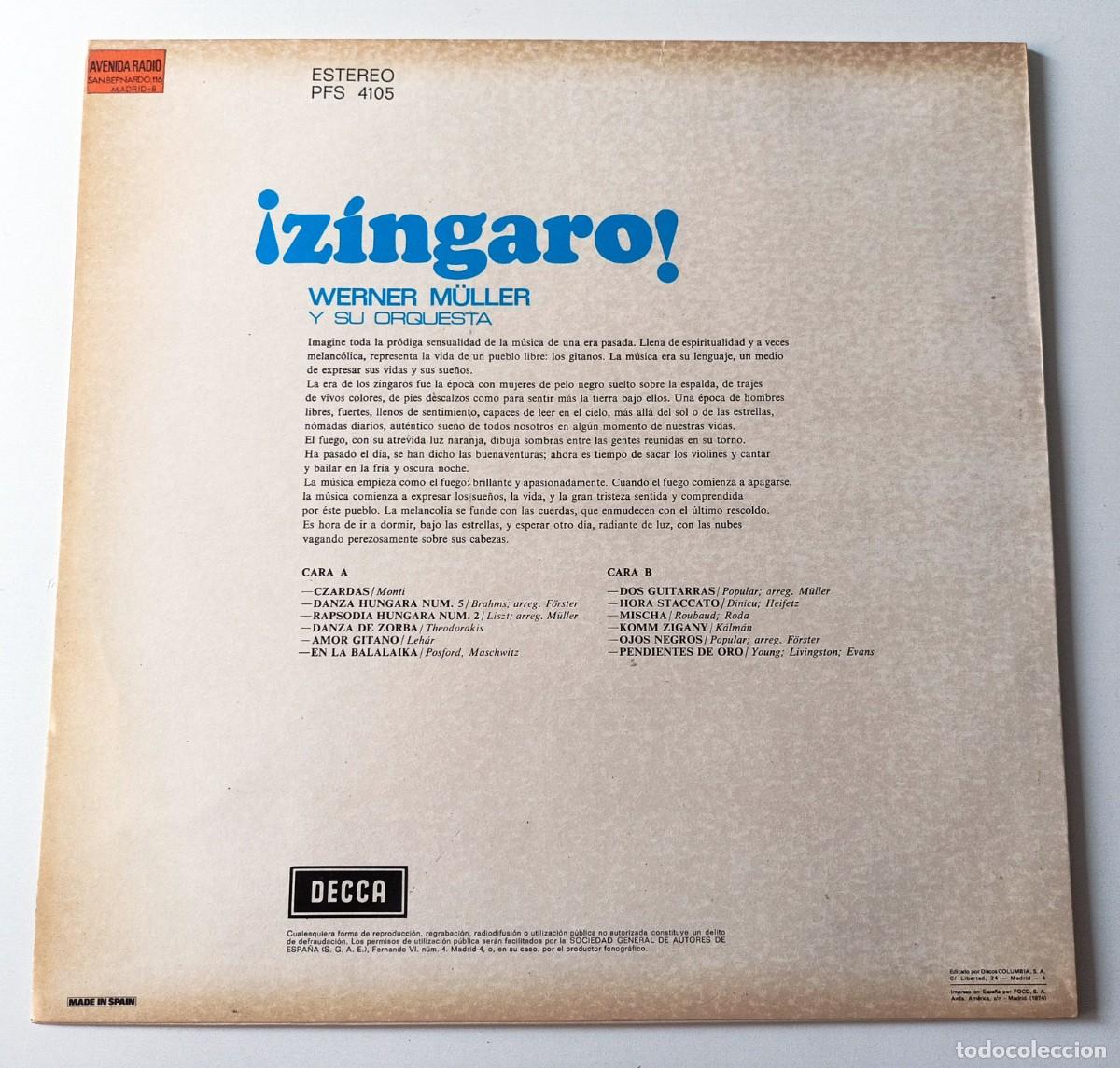 Discos de vinilo: LP WERNER MULLER Y SU ORQUESTA - &iexcl;Z&Iacute;NGARO! - Foto 2