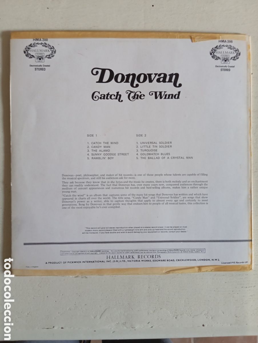 Discos de vinilo: DONOVAN - CATCH THE WIND - HALLMARK RECORDS - 1965 - Foto 12