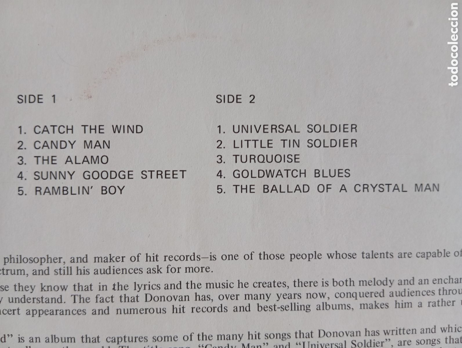 Discos de vinilo: DONOVAN - CATCH THE WIND - HALLMARK RECORDS - 1965 - Foto 13