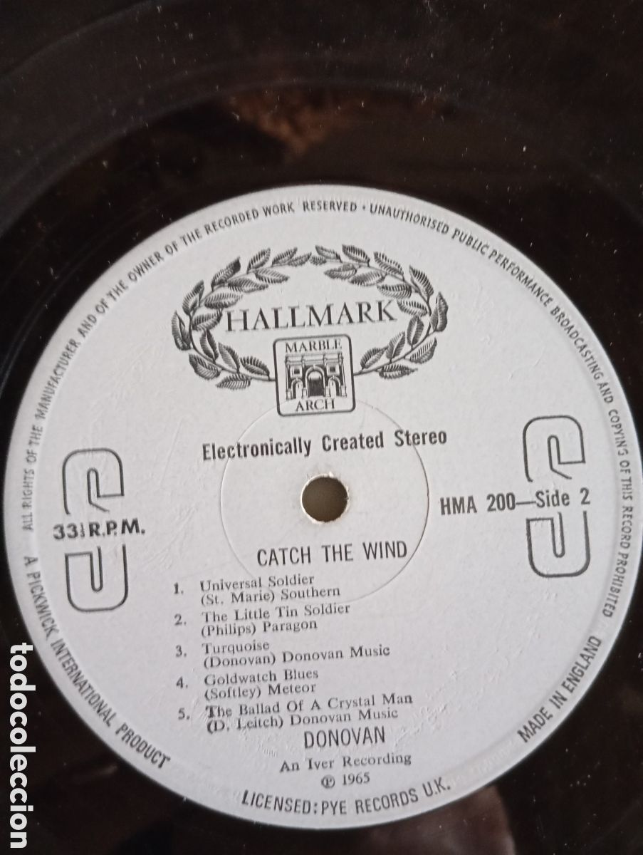 Discos de vinilo: DONOVAN - CATCH THE WIND - HALLMARK RECORDS - 1965 - Foto 11