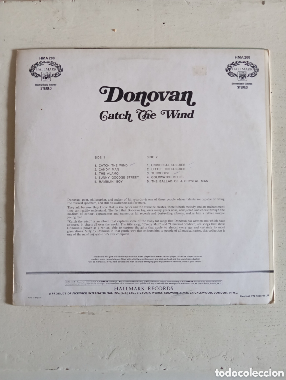 Discos de vinilo: DONOVAN - CATCH THE WIND - HALLMARK RECORDS - 1965 - Foto 12