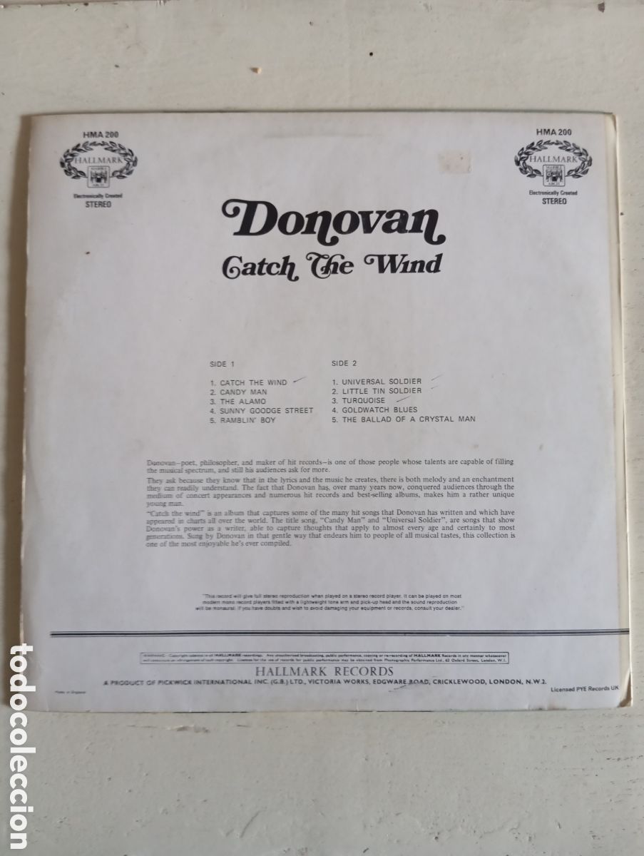 Discos de vinilo: DONOVAN - CATCH THE WIND - HALLMARK RECORDS - 1965 - Foto 17
