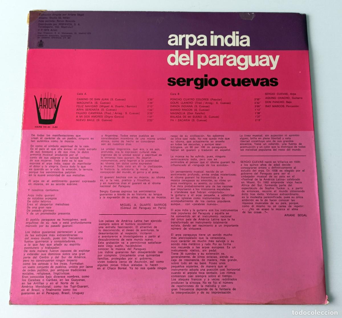 Discos de vinilo: LP SERGIO CUEVAS - ARPA INDIA DEL PARAGUAY - Foto 2