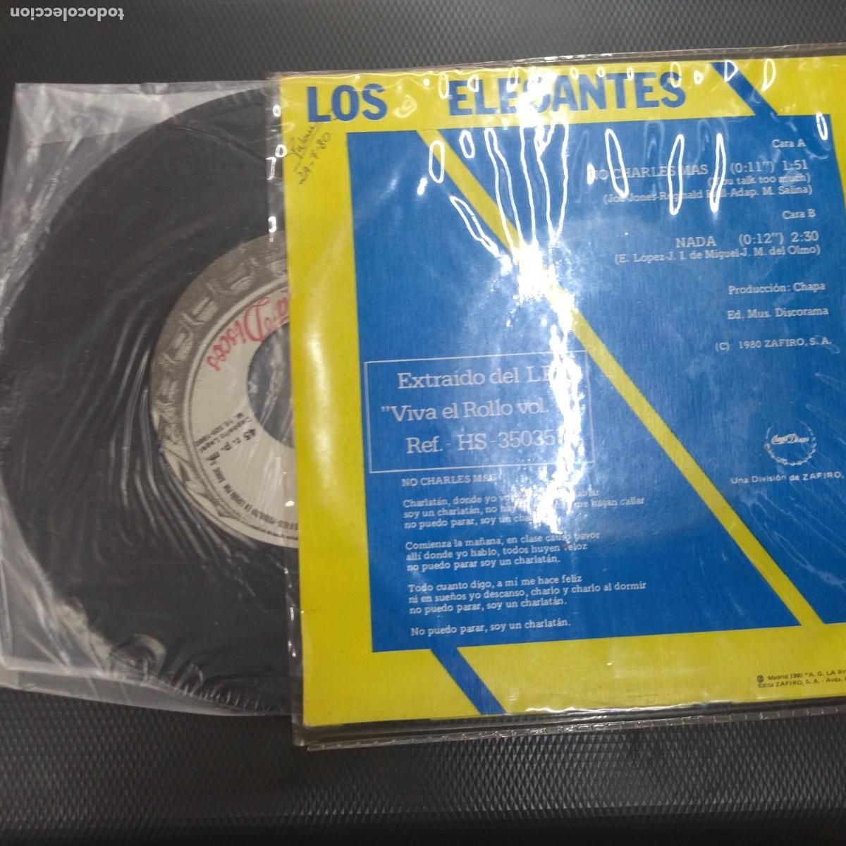 Discos de vinilo: SINGLE DISCO VINILO LOS ELEGANTES NO CHARLES MAS - Foto 2