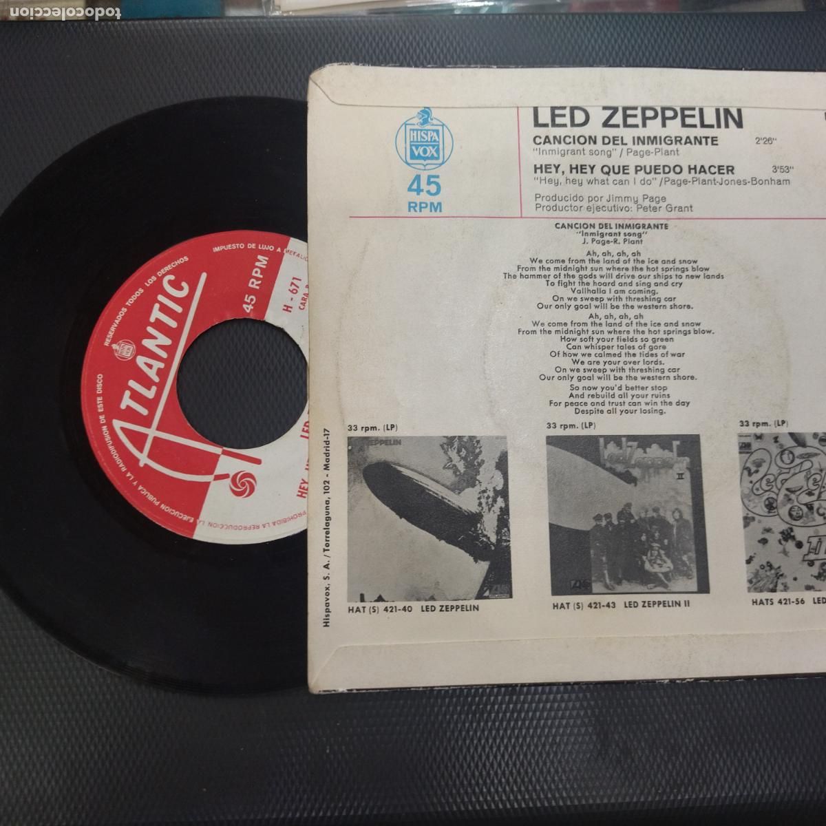 Discos de vinilo: SINGLE DISCO VINILO LED ZEPPELIN LA CANCION DEL INMIGRANTE - Foto 2