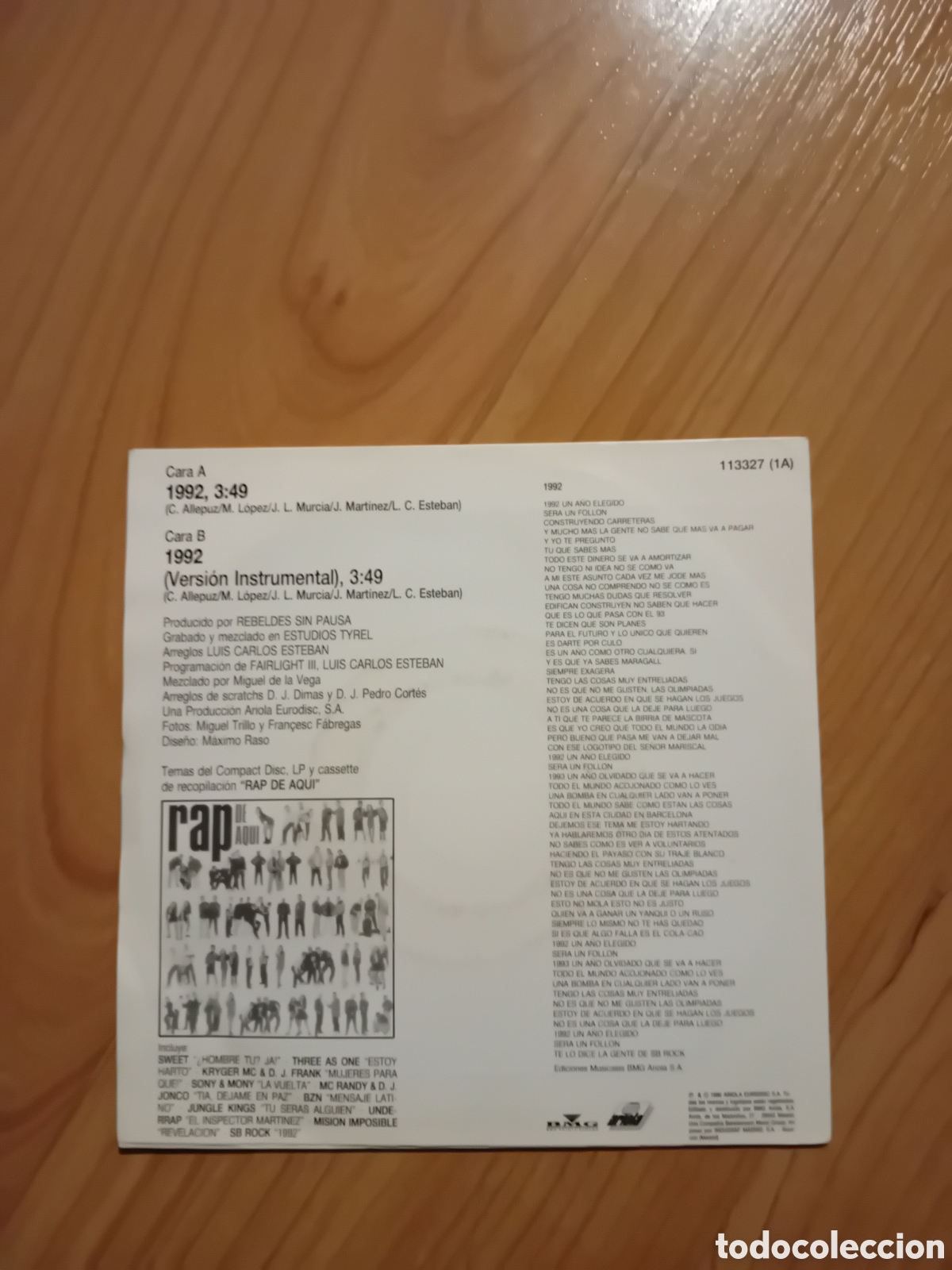 Discos de vinilo: SB ROCK. 1992. RAP DE AQUI - Foto 2