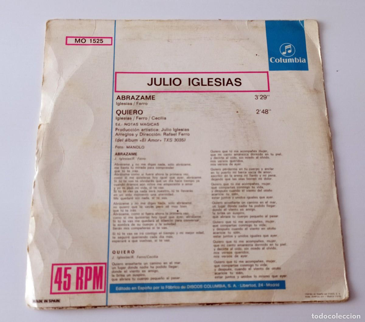 Discos de vinilo: SINGLE JULIO IGLESIAS - ABR&Aacute;ZAME - Foto 2