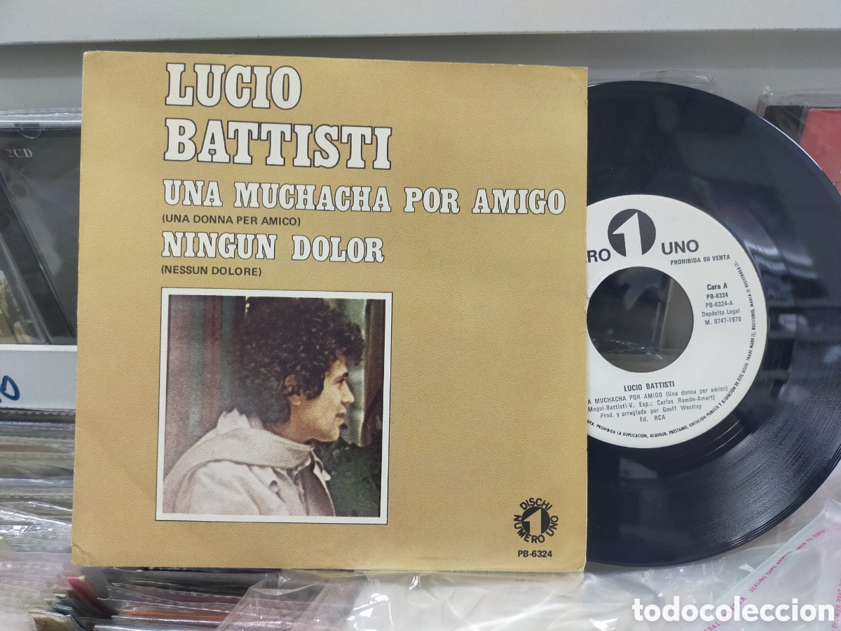 Disques de vinyle: Lucio battisti single promocional una muchacha por amigo Espa&ntilde;a 1979