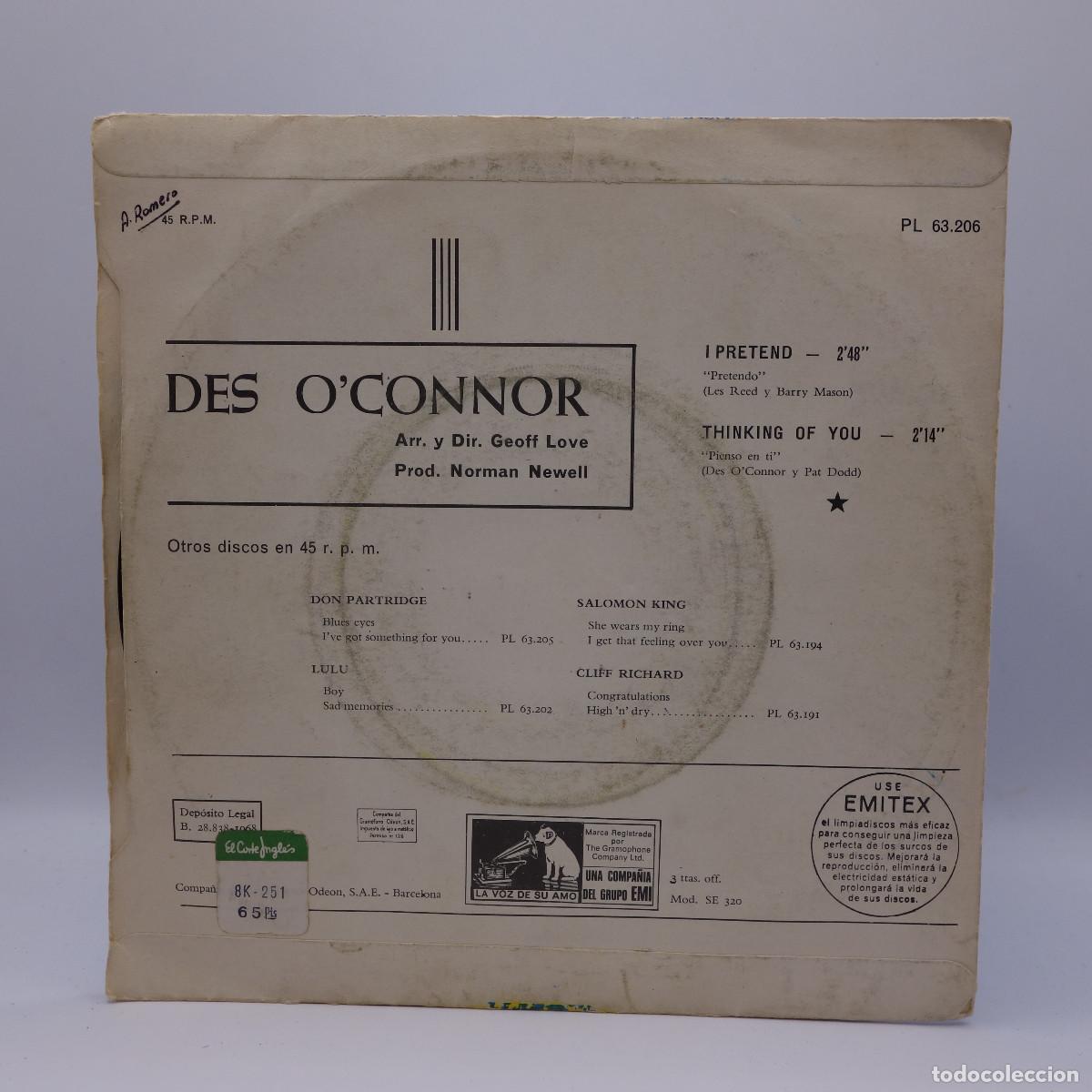 Discos de vinilo: DES OCONNOR - I PRETEND - Foto 2