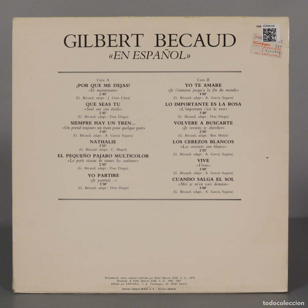 Discos de vinilo: LP. Gilbert Becaud &ndash; En Espa&ntilde;ol - Foto 2