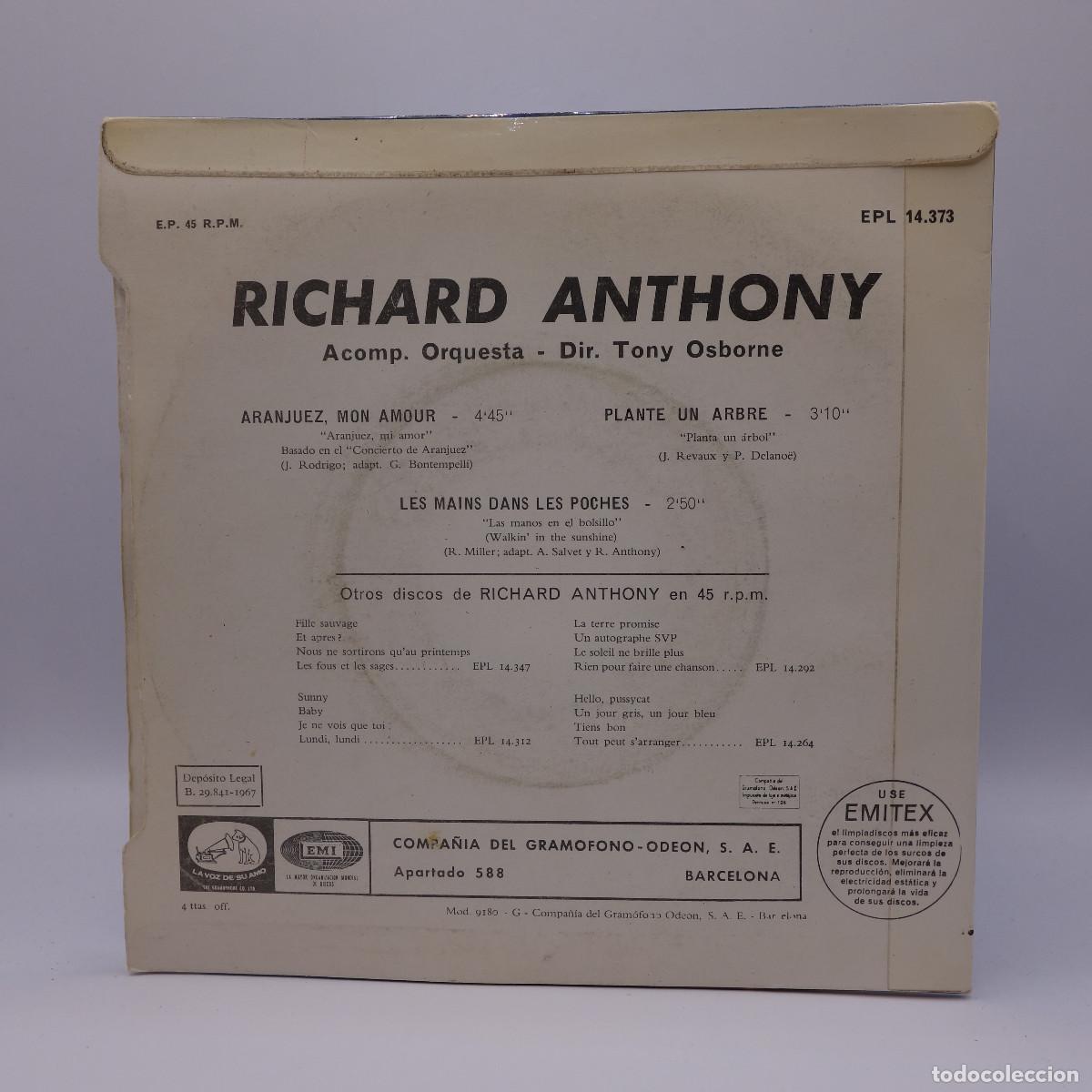 Discos de vinilo: RICHARD ANTHONY - ARANJUEZ MON AMOUR - Foto 2