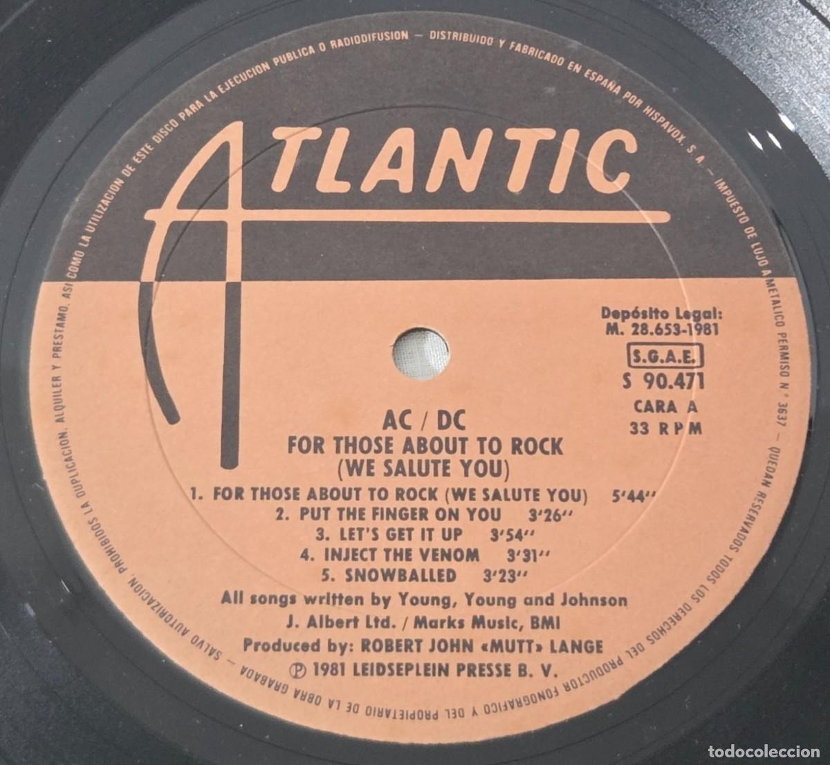 Discos de vinilo: LP Vinilo AC/DC for those about to rock, 1981 - Foto 9