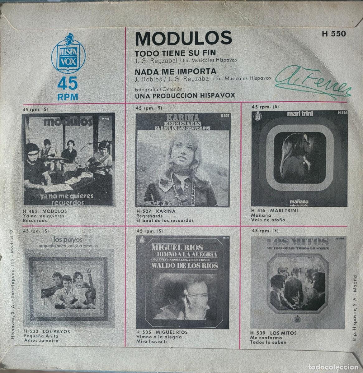 Discos de vinilo: Modulos single sello Hispavox editado en Espa&ntilde;a...a&ntilde;o 1969. - Foto 2