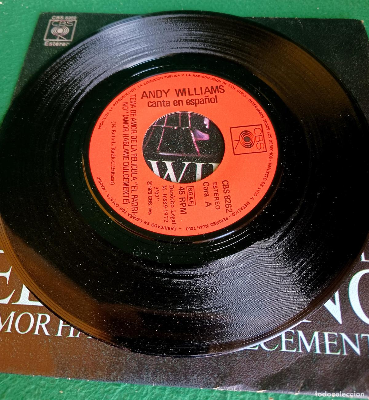 Discos de vinilo: DISCO VINILO SINGLE - ANDY WILLIAMS - EL PADRINO - CBS 8262 - Foto 4