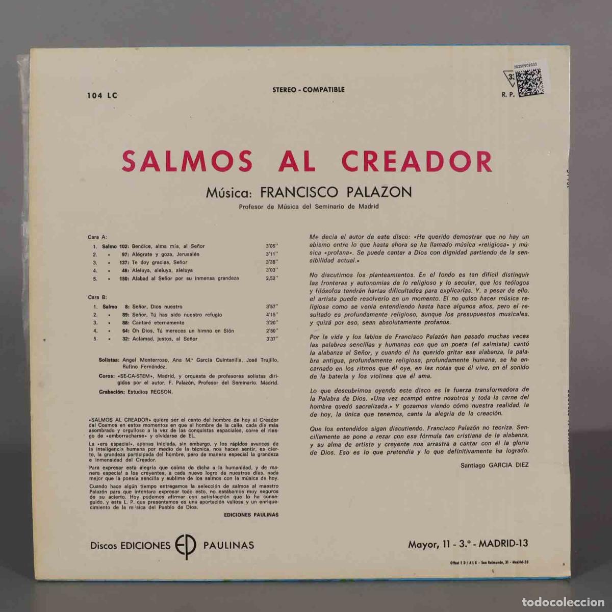 Discos de vinilo: LP. F. Palazon &ndash; Salmos Al Creador - Foto 2