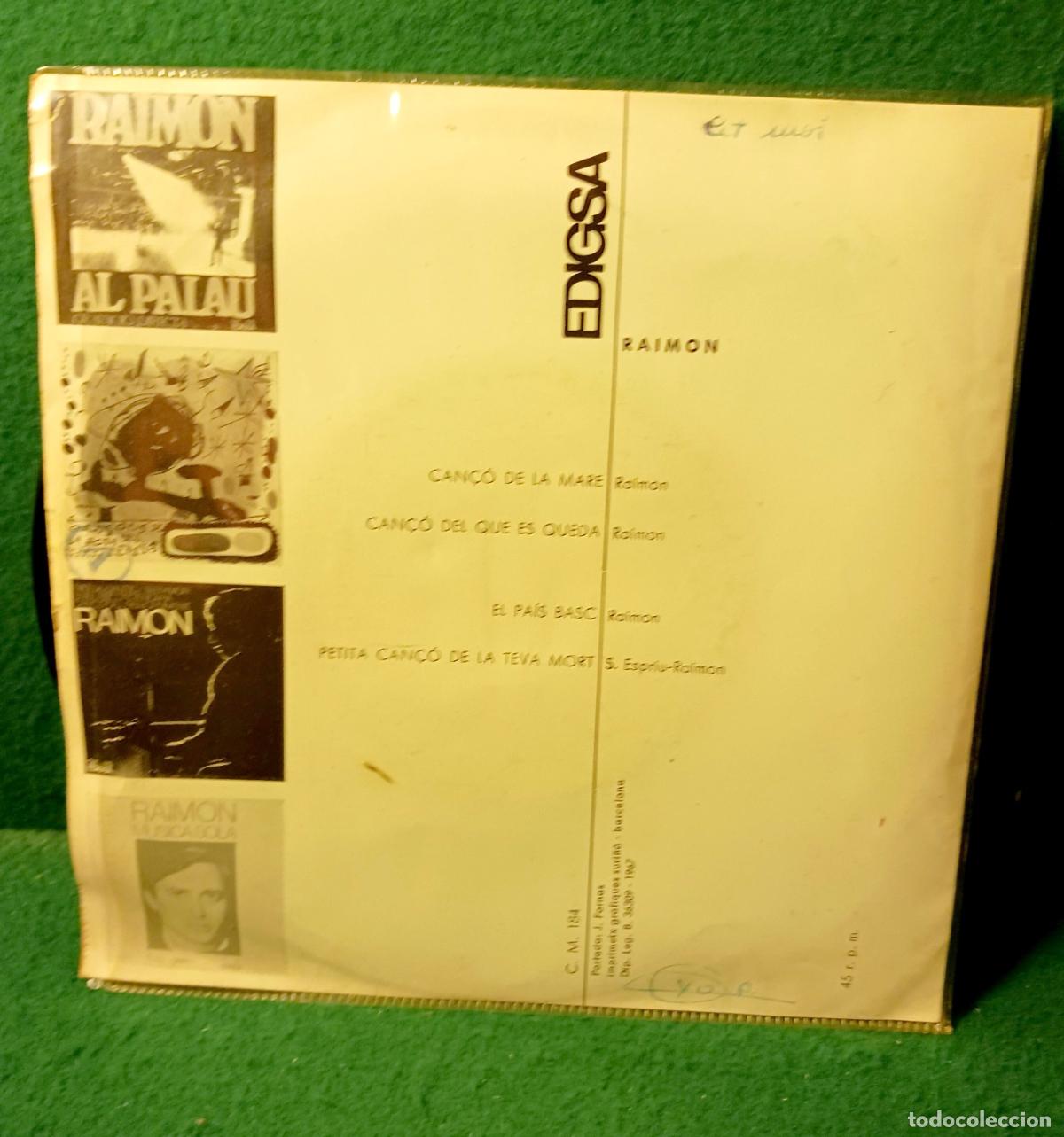 Discos de vinilo: DISCO VINILO SINGLE - RAIMON - CAN&Ccedil;O DE LA MARE - EDIGSA CM 184 - Foto 2