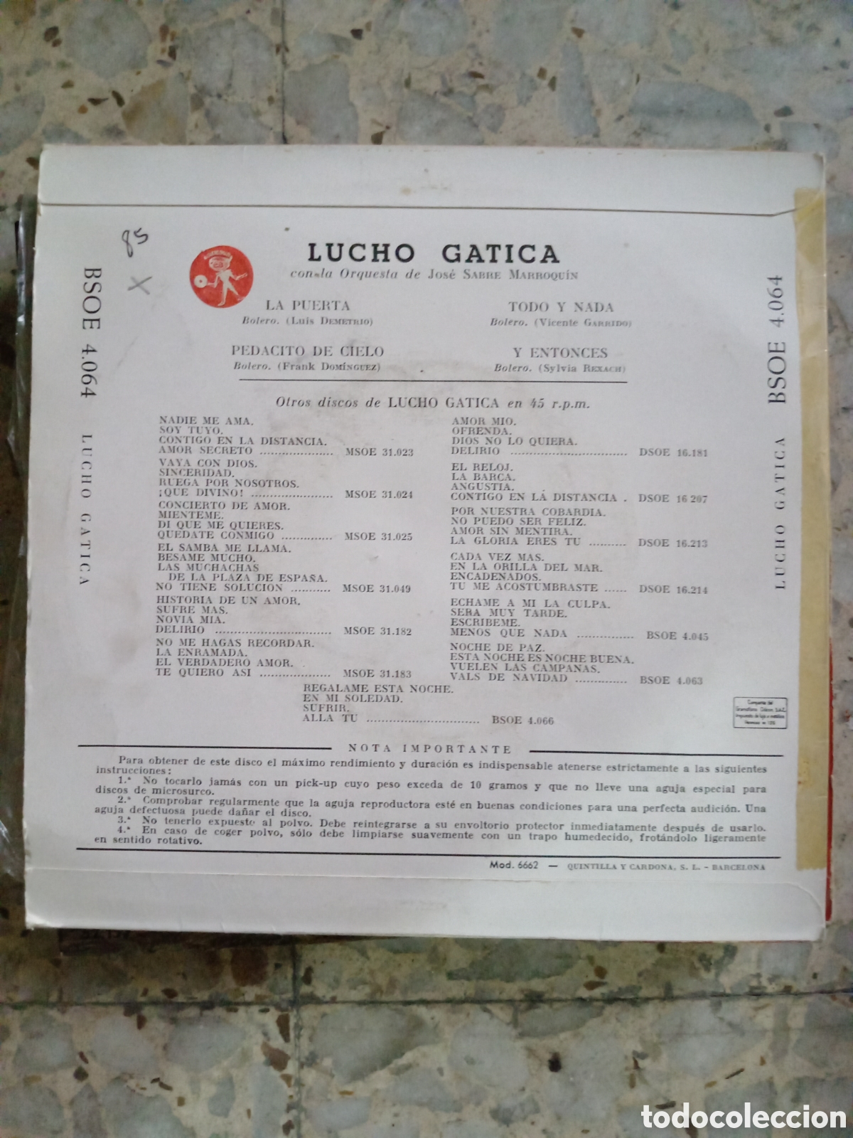Discos de vinilo: EP LUCHO GATICA LA PUERTA PEDACITO DE CIELO 1958 - Foto 2