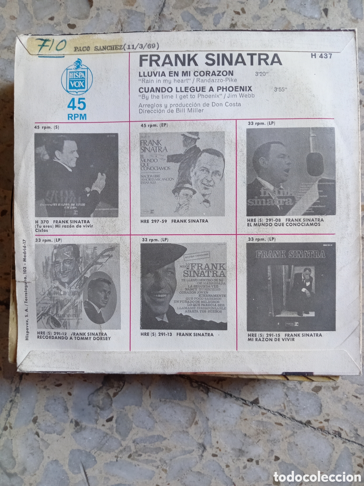Discos de vinilo: SGL FRANK SINATRA LLUVIA EN MI CORAZON 1969 - Foto 2