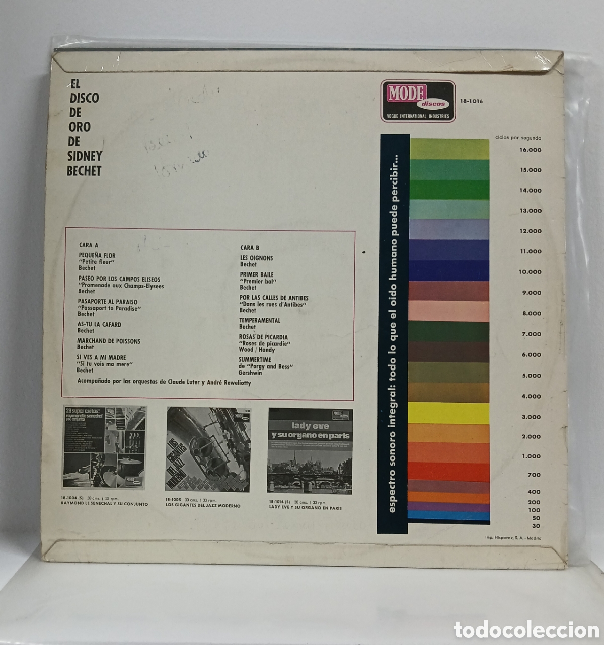 Discos de vinilo: EL DISCO DE ORO DE SIDNEY BECHET LP. COMP. SPAIN. 1966 - Foto 2