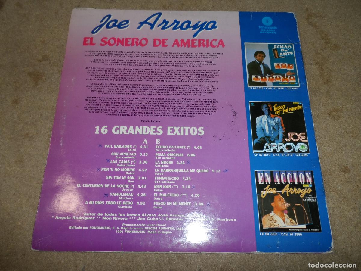 Discos de vinilo: Joe Arroyo &ndash; El Sonero De America: 16 Grandes Exitos (SPAIN 1991) - Foto 2
