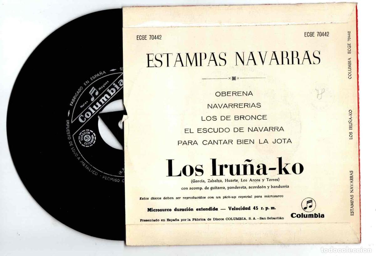 Discos de vinilo: SINGLE LOS IRU&Ntilde;AKO ESTAMPAS NAVARRAS. COLUMBIA - Foto 2