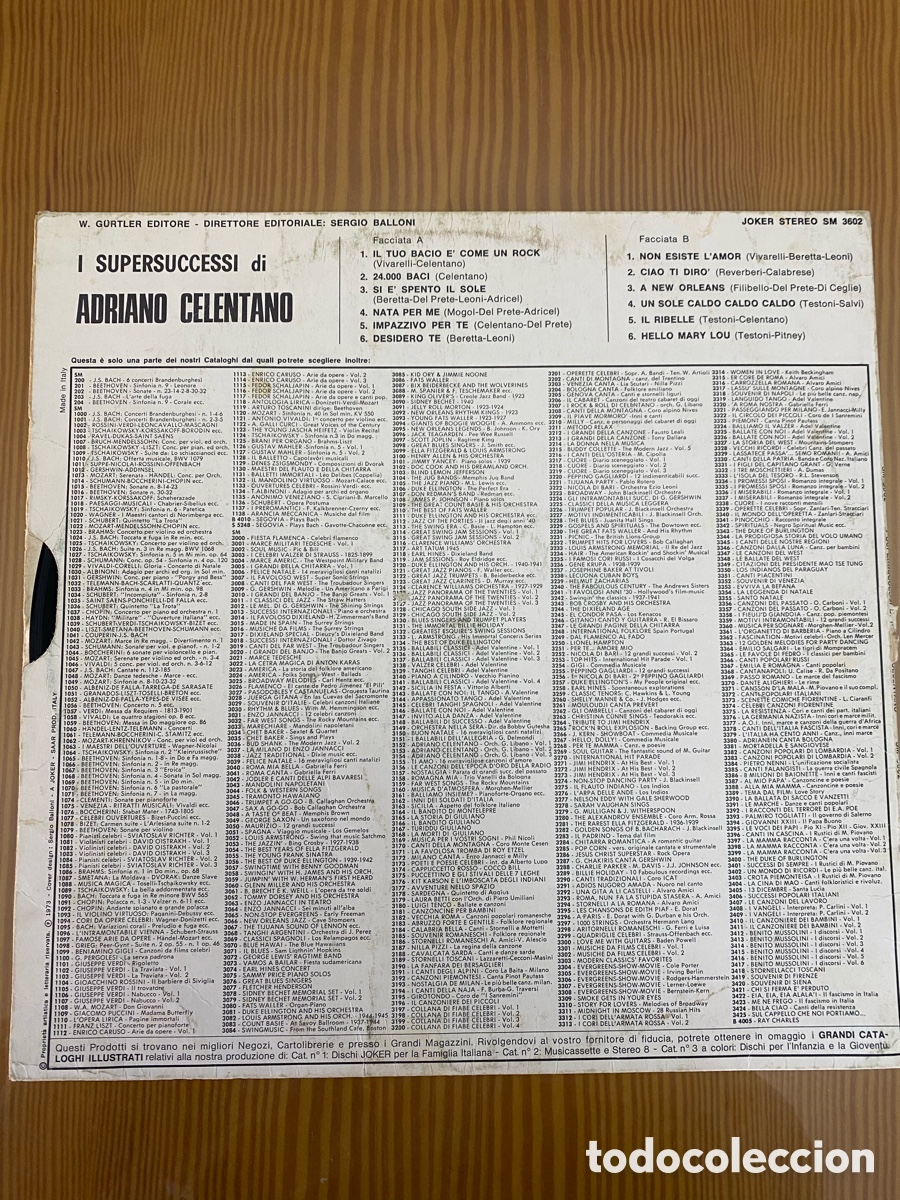 Discos de vinilo: Disco de Vinilo (LP) Adriano Celentano &ldquo;12 Super Successi&rdquo; - Foto 2