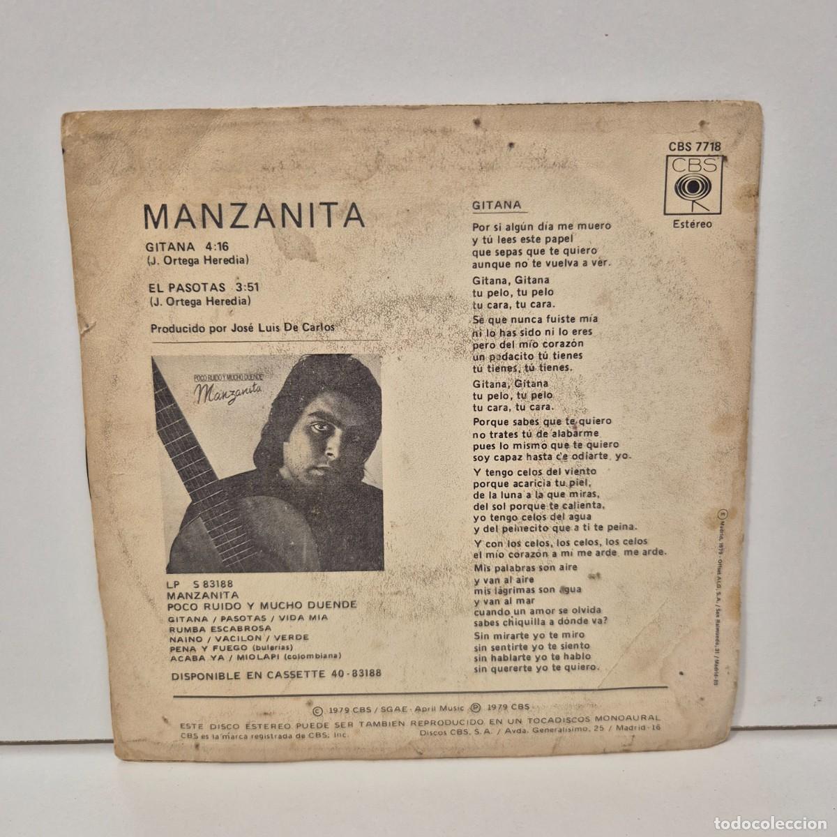 Discos de vinilo: Manzanita - Gitana - CBS 7718 - Single Vinilo - Foto 2