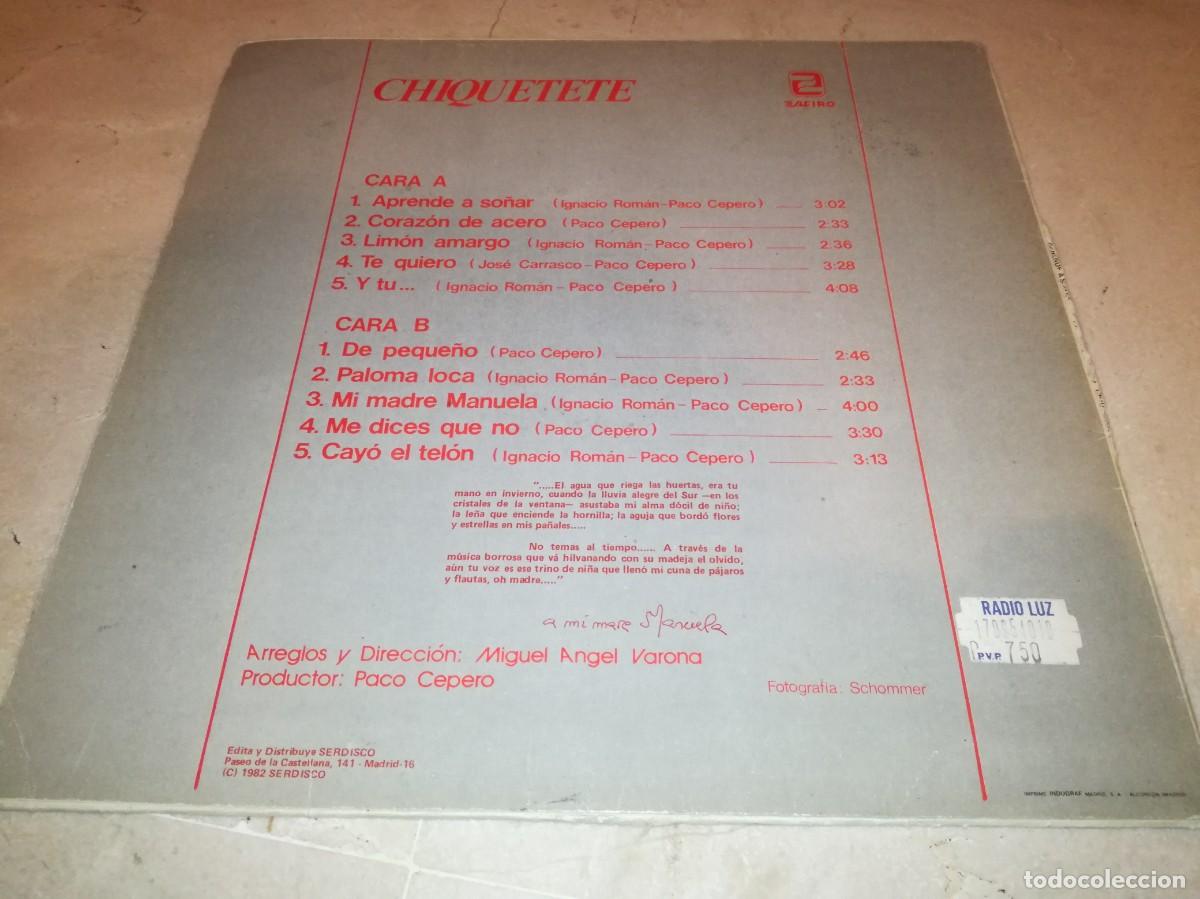 Discos de vinilo: CHIQUETETE-APRENDE A SO&Ntilde;AR-ORIGINAL 1982 - Foto 2