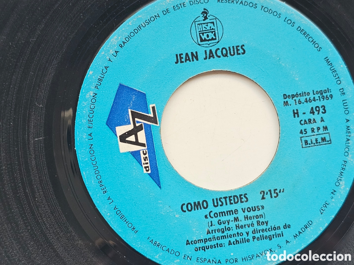 Discos de vinilo: Disco de vinilo de 45 RPM , Jean JACQUES, Como ustedes - Foto 2