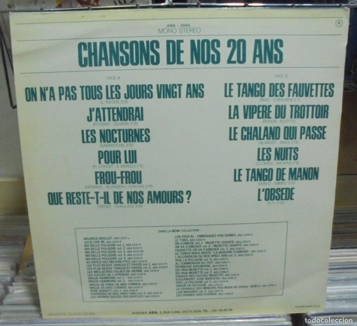 Discos de vinilo: Chansons de nos 20 ans. Disques Aba, Ref. ABA 3085 -- LP edici&oacute;n francesa - Foto 2