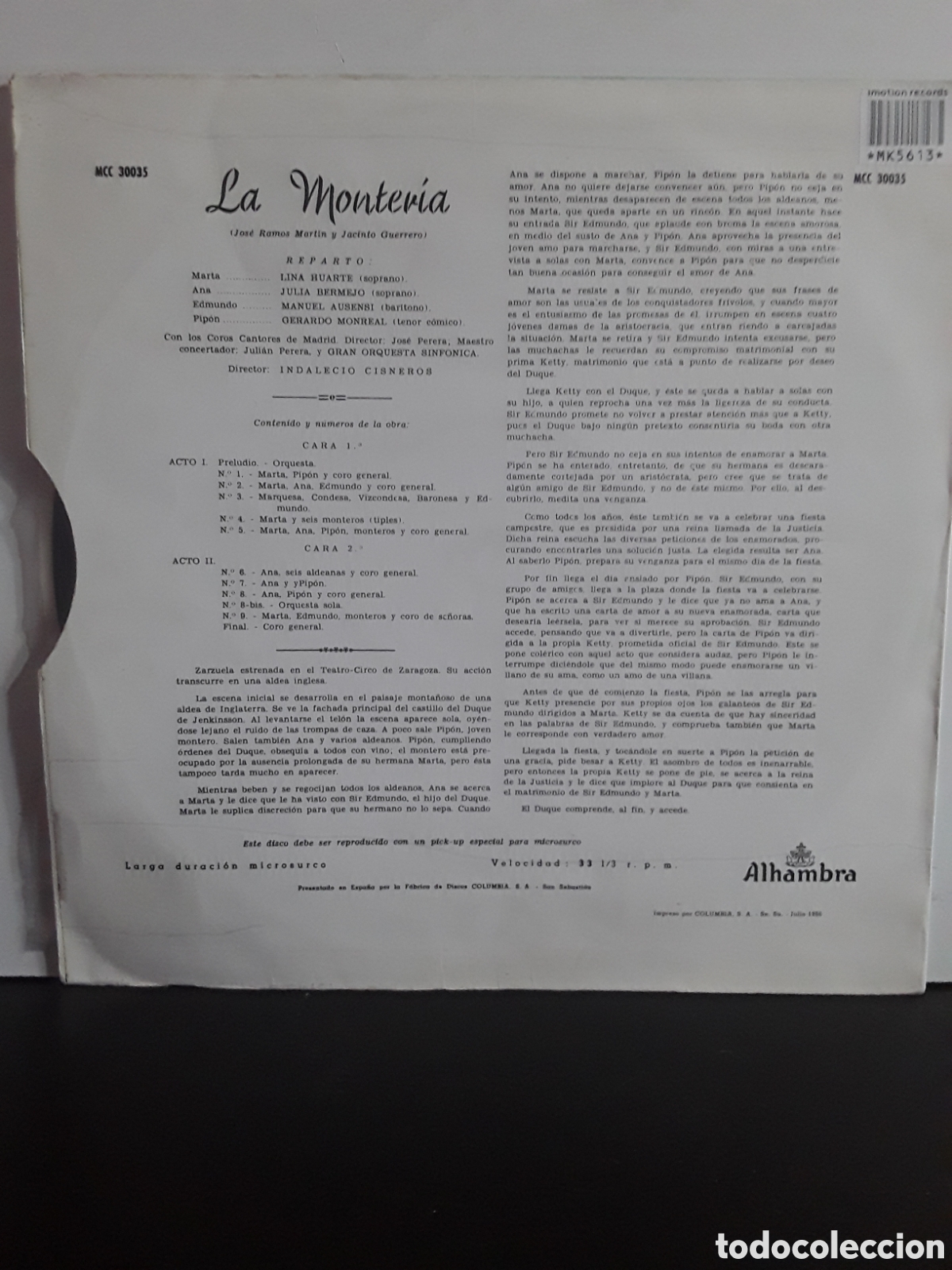 Discos de vinilo: Maestro Cisneros &lrm;&ndash; La Monter&iacute;a - Foto 2