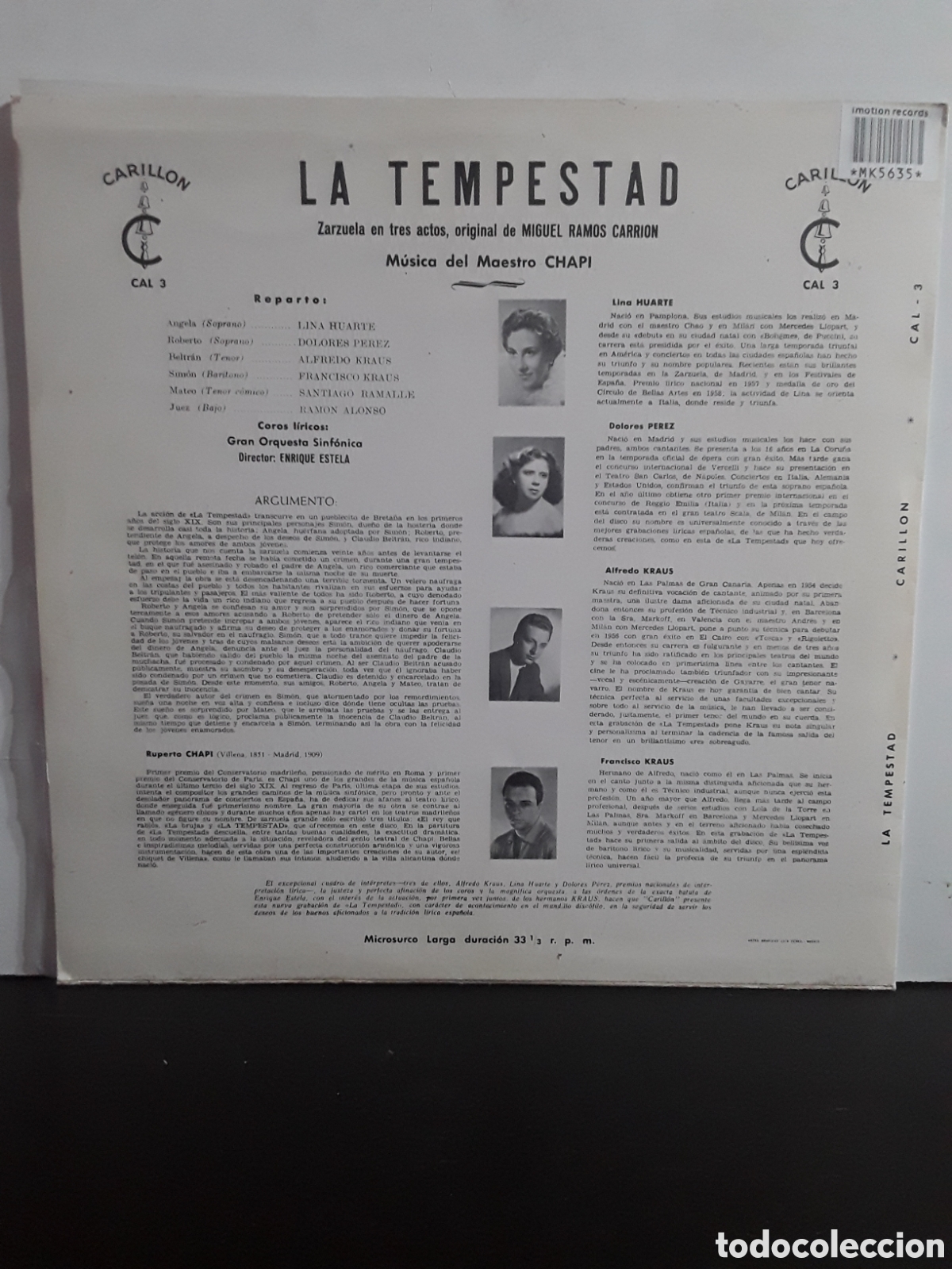 Discos de vinilo: Miguel Ramos Carri&oacute;n, Chap&iacute; &lrm;&ndash; La Tempestad - Foto 2
