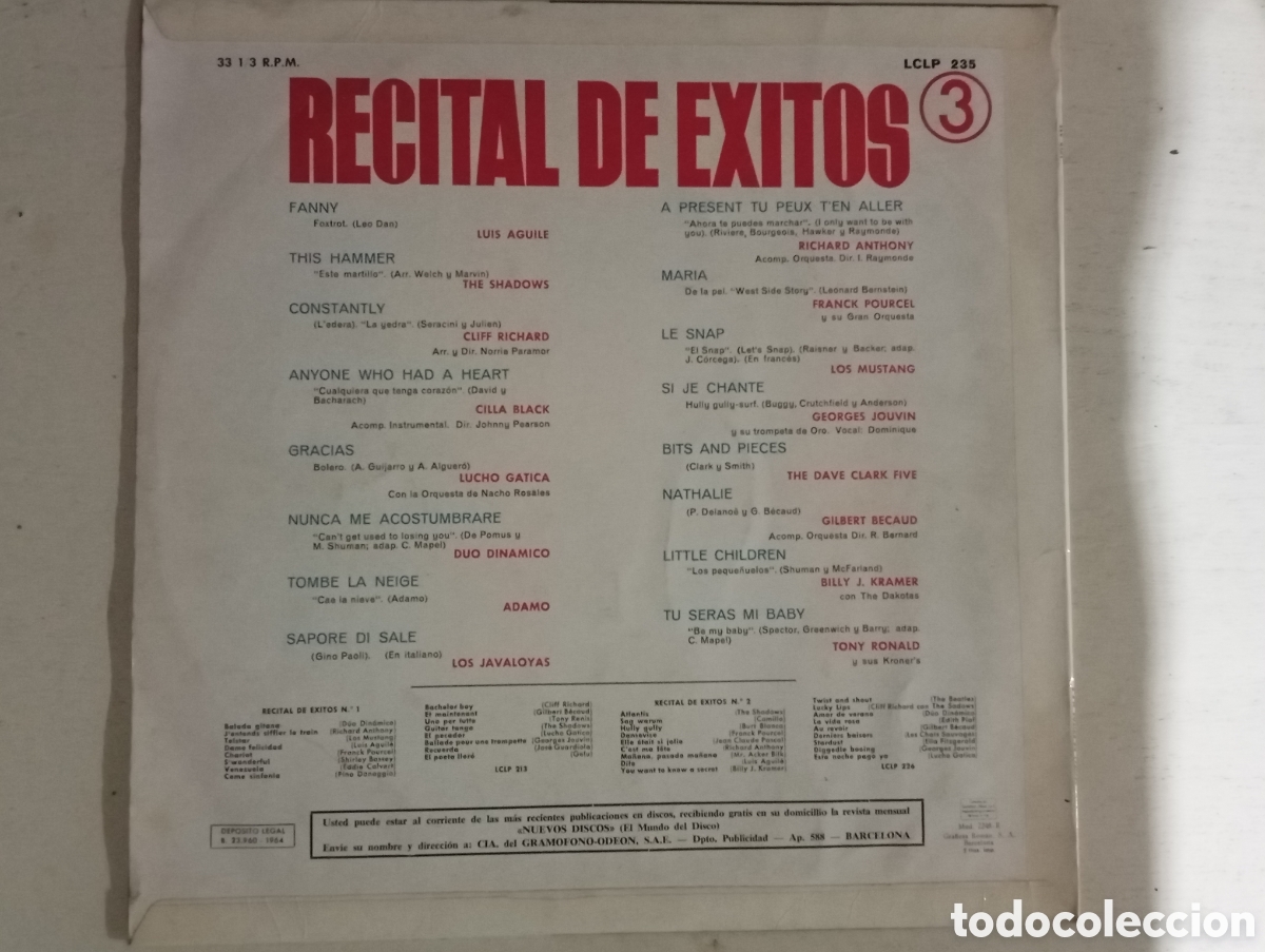 Discos de vinilo: RECITAL DE EXITOS - VOL. 3 - ODEON - 1964 - Foto 7