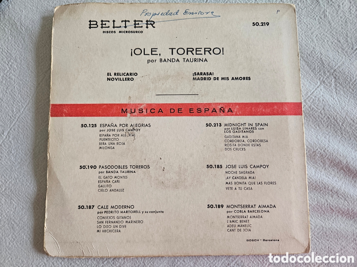 Discos de vinilo: OL&Eacute; TORERO PASODOBLES TOREROS - Foto 2