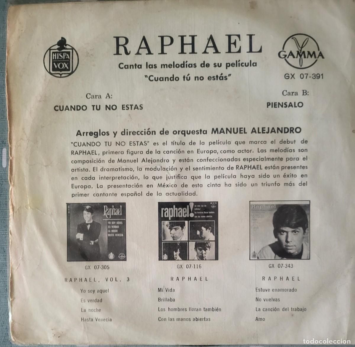 Discos de vinilo: Raphael single sello Gamma editado en M&eacute;xico. - Foto 2